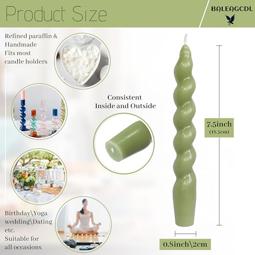 Image of Christmas Short Candles Hunter-Green Twisted Spiral Candles 7.5 Inch Unscented Candlesticks Smokeless Handmade Taper Candle 4 PCS for Dinner Decoration Holiday Gifts