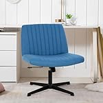 PayLessHere Criss Cross Chair,Armless Cross Legged Office Chair,Wide Comfty Desk Chair with No Wheels Modern Height Adjustable,Swivel Fabric Vanity Chair Computer Task Chair (Pack of 1, Dark Blue) - Image 2