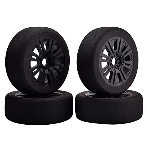 Shaluoman 1/8 RC Tires and Wheels, 4Pcs Off Road Tires for RC Car Trucks Foam Vehicle Tyres 17mm Hex Hubs Wheel Rims for Kyosho HSP HPI RC Racing Model Toy Crawler, Black