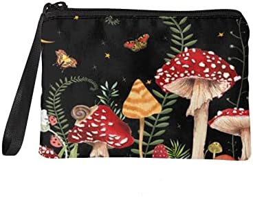 GIFTPUZZ Mushroom Butterfly Coin Purse for Women Key Organizer Mini Change Pouch Clutch Case Travel Protable Storage Bag Zipper Wallet Bag