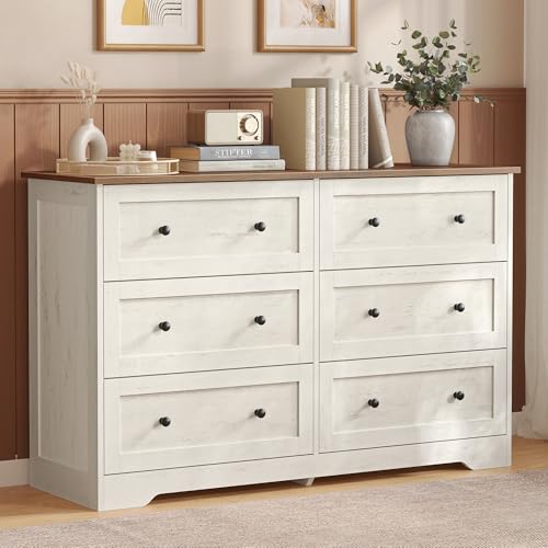 VASAGLE Siren Collection - Commode de Chambre, Meuble de Rangement à Tiroirs, Style Cottage, Armoire de Rangement, Polyvalent, 6 Tiroirs, 40 x 120 x 78 cm,...