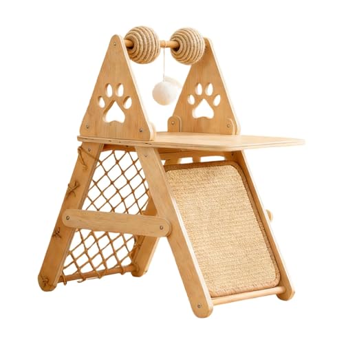 JWQFBC con Estructura de Escalada, Mueble de Y Poste Rascador Multifuncional de Madera Maciza, con Pelota de Juego, Sin Tapete