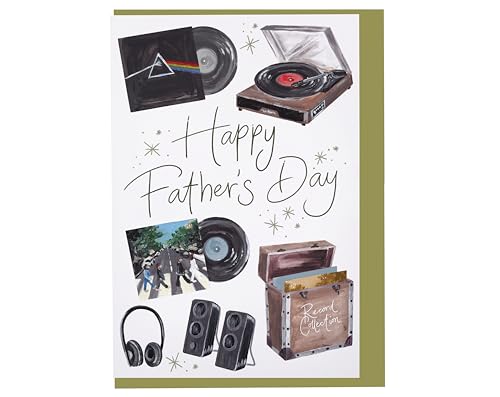 Image of Making Meadows Father's Day Card For Dad. Vinyl Record Player Design with Green Envelope. Printed and Packed in UK (16.8cm x 11.5cm)