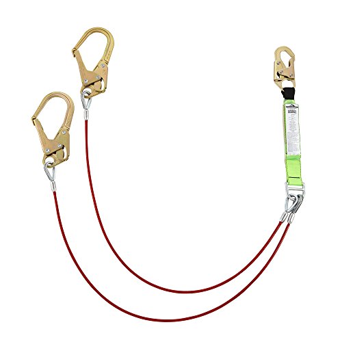 Image of Peakworks Superior Grade, Heavy-Duty Polyester Webbing, UV and Abrasion Resistant, Double Leg Lanyard (2 Form Hooks), PVC Coated Cable, 6 Ft. L, Green /Red