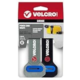 VELCRO Brand Power Cord Wraps | Heavy Duty Straps for Extension Cords, Garage or RV Organization | Slotted Grommet for Strong Snag Free Cinching | 16 Inch, 2Pk, Black and Gray