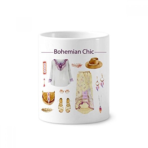 Porte-brosse à dents stylo tasse céramique blanche bohème 350ml 9.6cm