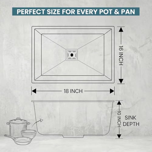 Image of ARQUIN Kitchen Sink 18x16x10 Inch Handmade Kitchen Sink Matt Finish Single Bowl 304 Grade Stainless Steel Kitchen Sinks | Basin For Kitchen With Square Drainer and Adjustable Fruit Basket