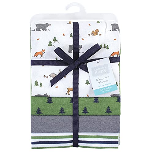 Image of Hudson Baby Unisex Baby Cotton Flannel Receiving Blankets, Woodland Tales, One Size