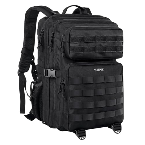 YOREPEK Zaino Militare Tattico 50 Litri, Impermeabile Zaino Grande con Sistema Molle, Multitasche Zaini Multifunzione per Lungo Viaggio, All'aperto Trekking, Palestra, Escursionismo, Campeggio, Nero