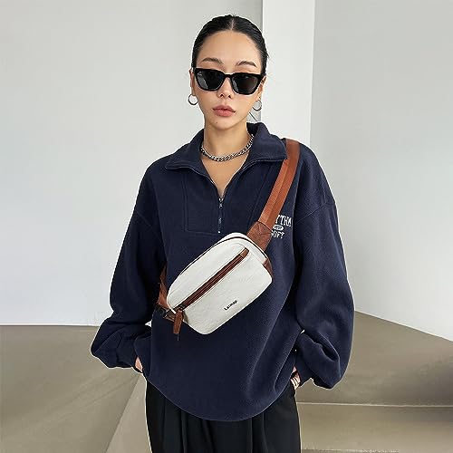 LATMAP 2L Fanny Packs Everywhere Belt Bag Small Fashion Crossbody Waist Pack Faux Leather Waterproof Sling Chest Bag For Women Trendy Beige