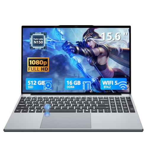 Esslorex Ordenador Portátil 15,6 Pulgadas, N150 procesador 16 GB RAM DDR4 SSD 512 GB PC Portátil, Laptop con Pantalla de 1920 x 1080, Win11 Pro, 2*USB 3.0, HDMI 4K Computadora portatil