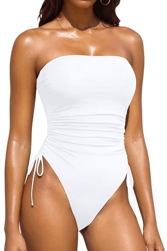 Image of Yonique Women Strapless One Piece Swimsuit Tummy Control Bandeau Bathing Suit Cheeky Swimwear