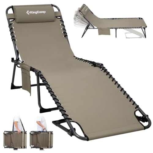 KingCamp Sonnenliege Klappbar 5-Position-Verstellbare, bis 180 kg, Beige | Gartenliege Klappbar mit...
