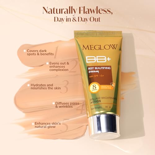 Image of Meglow Best Beautifying BB+ Cream with SPF 15+ for Face Makeup | Skin brightening Cream for Instant Glow - Pack of 2 (30g each)