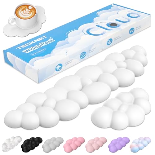 TECKNET Cloud Keyboard Wrist Rest Set, Cloud Wrist Rest with Non-Slip Base, PU Leather Wrist Pad for Keyboard with Ergonomic Memory Foam for Computer Laptop Office Gaming and Pain Relief, White