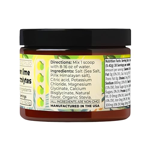 Image of Santa Cruz Paleo Electrolyte Powder, Lemon Lime Flavor, Sugar Free Hydration Drink Mix with Himalayan Pink Salt, Sea Salt, Magnesium Glycinate, Potassium Chloride, Sweetened with Stevia, 30 Servings