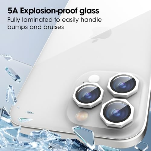 Image of GadgetBite Snaptra Octagon Lens Protector Compatible With iPhone 16 Pro & iPhone 16 Pro Max - 9H Tempered Glass Camera Cover with Metal Ring, Scratch-Resistant,Camera Lens - White Titanium