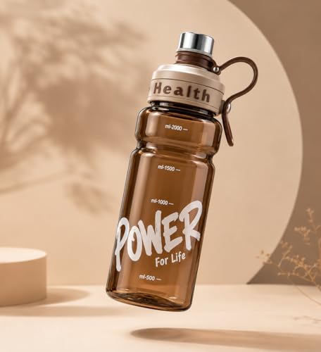 Image of 2 Liter Gym Sports Water Bottle Gallon Gym Bottle, Travel Bottle BPa Free material With Easy To Carry Handel Portable Mouth Motivational Sports Bottle (Brown)