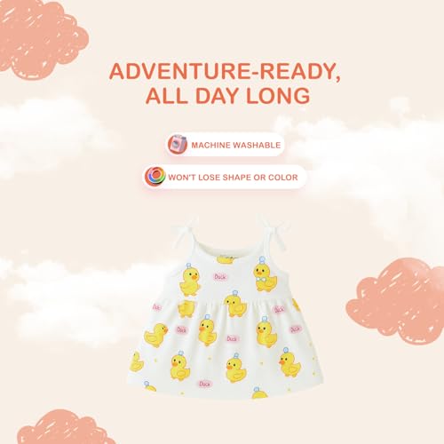 Image of Kidbea Cotton Baby Dress for Girls | Soft Sleeveless Summer Dress for Girl | Cute Printed Newborn Baby Muslin Frocks with Tie-Up Closure