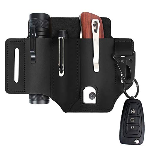 EDC Leather Sheath for Leatherman, Multitool Sheath for Belt, Handmade EDC Pocket Organizer for Men, EDC Leather Pouch with Key Holder Pens Flashlight Holster, Tool Gift for Dad Father Husband Him
