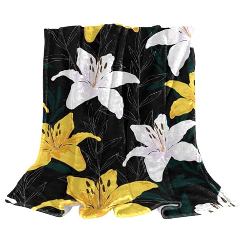 Couverture polaire jaune et blanche : plaid chaud lits et canapés - 2
