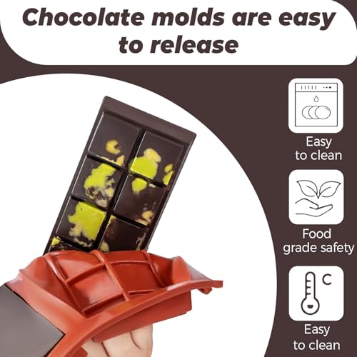 Image of UWILLION Chocolate Bar Mold Deep Dubai 1 Inch 2 Pcs Pistachio Chocolate Bar Silicone Thick Mold for Stuffed Bar, Large Candy Bar Mould for Filling