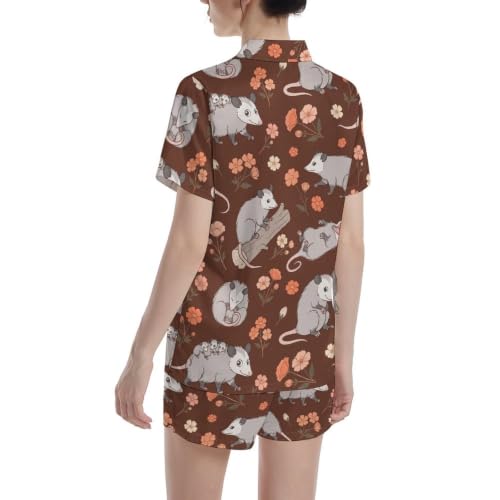 Image of Funny Pajamas for Women Set Print Satin Loungewear Pjs Short Sleeve Button Down Top and Shorts Sets Sleepwear XS-3XL