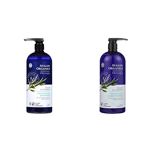 Avalon Organics Therapy Thickening Shampoo, Biotin B-Complex, 32 Oz with Avalon Organics Therapy Thickening Conditioner, Biotin B-Complex, 32 Oz