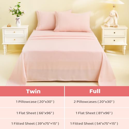 Image of Viviland 4 Pieces Girls Full Sheets Set Kids, Blush Pink Bed Sheets | Breathable & Soft Microfiber Kids' Sheet & Pillowcase Sets, Fitted Sheet with 15 inch Deep Pocket and Corner Straps, Easy Care