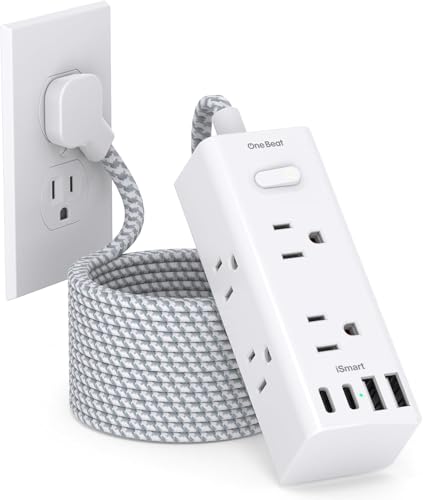 Image of 20 Ft Extension Cord with Multiple Outlets, Flat Plug Power Strip Surge Protector with 20 Ft Long Cord, 6 Outlet 4 USB Ports (2 USB C), Multi Outlet Wall Plug for Home Office Dorm Room Essentials