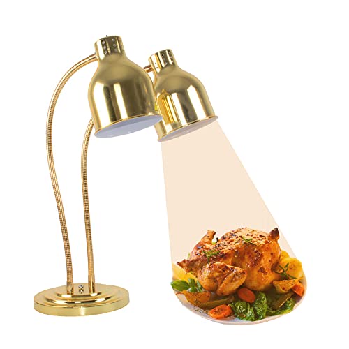 Lámpara de calor alimentos doble cabezal comercial, lámparas calor alimentos eléctricas 500W, lámpara de calentamiento alimentos con cabezal ajustable 360 °, para cocina de buffet de restaurante