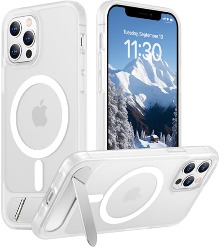 Temdan Magnetic Compatible with iPhone 12 Case & iPhone 12 Pro Case [Built-in Invisible Kickstand][Compatible with MagSafe][Military Grade Shockproof] Slim Translucent Matte Phone Case 6.1