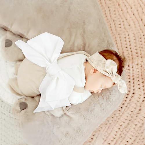 Image of Newborn Swaddle Sash, Soft Cotton Bow Decorative Strap for Swaddles, Adorable Maternity Bow Sash, 70x5.5 Inch, White