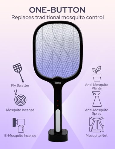 Image of CostarMatter Mosquito Racket with UV Light Lamp, 2 Modes Mosquito Bat USB Rechargeable, Bug Zapper Electric Fly Swatter w /Long Lasting Lithium-ion Battery, 6 Months Warranty (Black)