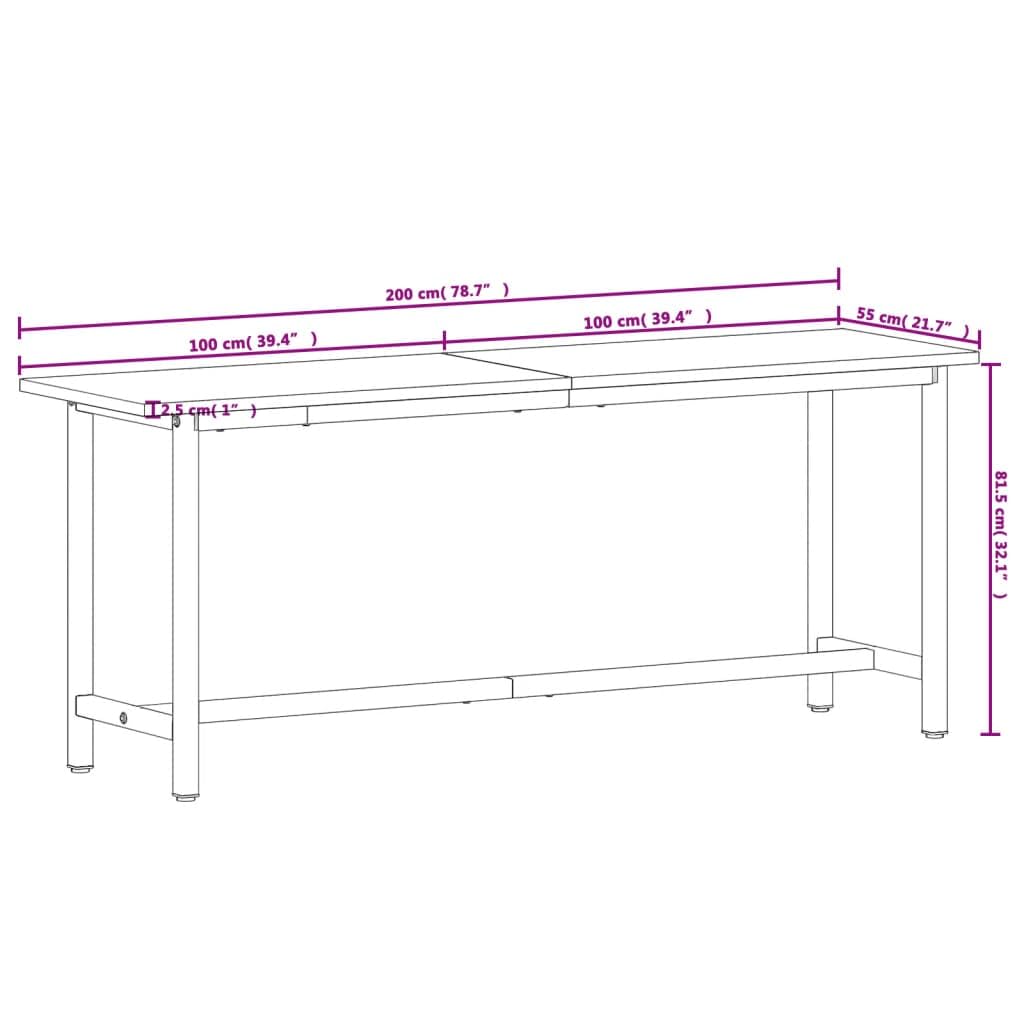 Banco de trabajo de 200 x 55 x 81,5 cm, madera maciza de haya con estructura de metal pulverizada, robusta mesa de trabajo para taller, garaje, sótano, versátil mesa de embalaje con gran área