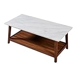 Versanora Kingston Coffee Table with Storage Space, 42' x 20' x 17', Faux Marble/Walnut