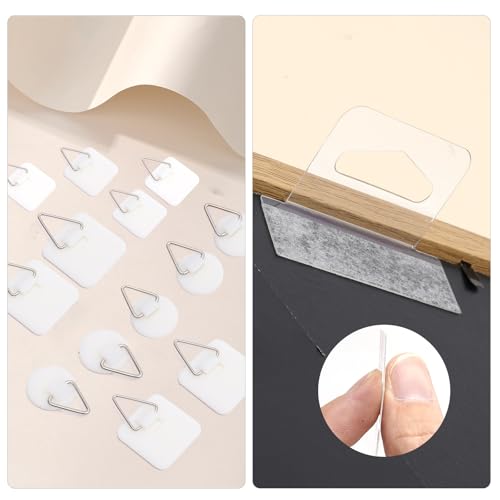 Image of 80 Pack Adhesive Picture Hangers Picture Hanging Hooks Without Nails Plastic Sticky Photo Bracket Hooks for Home Wall Art Photo Frame Bathroom Closet Closet Kitchen Door 4 Sizes