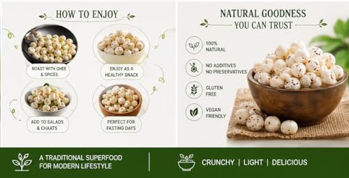 Image of BM ORGANIC FOOD PRODUCTS Phool Makhana 250g | Premium Hand-Picked Fox Nuts | Natural Lotus Seeds | Healthy Roasted Snack | High Fiber & Protein Rich | Gluten Free Makhana