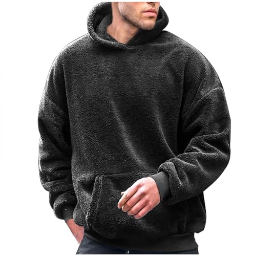 Fleece Fuzzy Hoodies for Men Winter Sherpa Soft Comfort Plush Hooded Sweatshirt Long Sleeve Loose Hoodie with Pocket