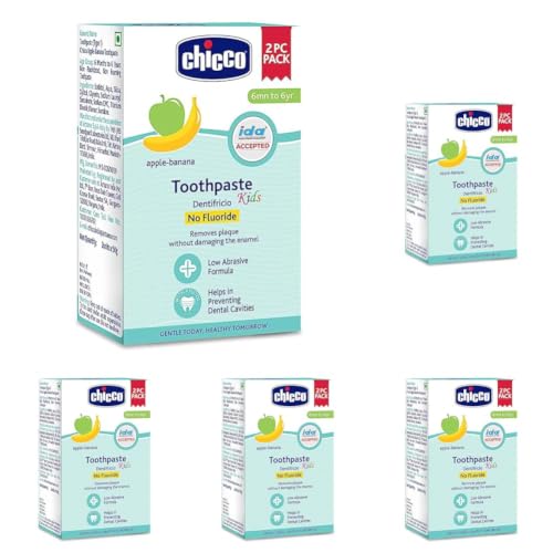 Image of Chicco Toothpaste for Kids, Best for Baby (6m-6y), Apple-Banana Flavour, 50g (Pack of 10) | Fluoride-Free & Low Abrasive | Removes Plaque, Helps Prevent Cavities | IDA Accepted