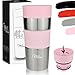 Milu Mug Isotherme Etanche 350mL I Thermos Café-Thé I Tasse isolée pour café et thé à emporter, Double Paroi Isolée sous Vide, Acier Inoxydable I Tasse de Voyage Chaud & Froid - (Rose, 350ml)