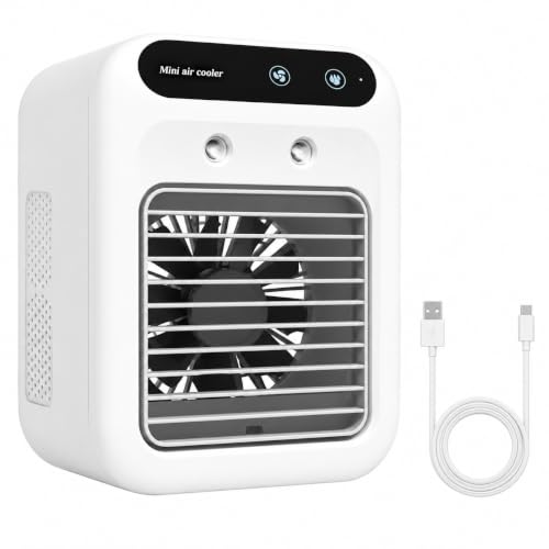 Portable Air Cooler 3 in 1 Mini Air Cooler Fan with Water 2 Fan Speeds & 2 Mist Modes 500ml Water Tank USB Type-C Powered Personal Desktop Cooler for Home Office Bedroom