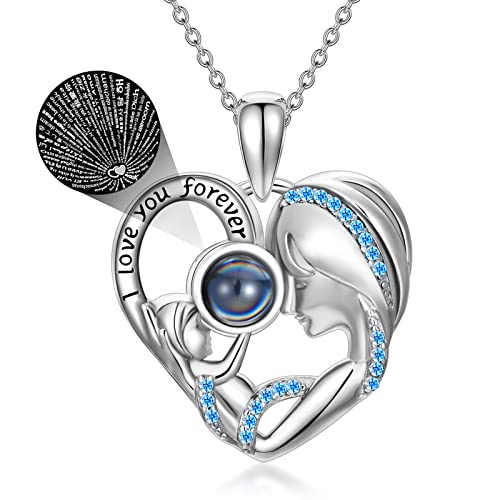 Dorunmo I Love You Necklace 100 Languages Projection Necklace 925 Sterling Silver Mother Daughter Kids Pendant Necklace jewelry Romantic Gifts for Mom Women Birthday Mothers Day