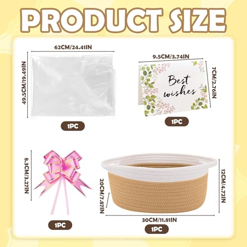 Geschenkkorb Leer Präsentkorb Geflochten Körbchen mit Geschenktüte & Schleife & Karte Aufbewahrungskorb Deko für Geschenkverpackung, Geburtstag, Hochzeit, Ostern, Thanksgiving, Weihnachten(Beige/Weiß)