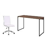 Conjunto de Mesa Studio Nogal 120 cm com Cadeira de Escritório Secretária Giratória Marilyn Branca
