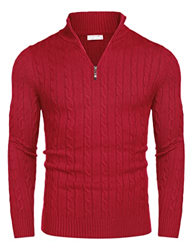 COOFANDY Men's Quarter Zip Sweater Slim Fit Casual Knitted Turtleneck Pullover Mock Neck Polo Sweater3