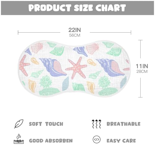 2 Pack Baby Burp Cloths, Soft Absorbent Burping Cloths for Babies, Cotton Milk Spit Up Rags, Large Size for Newborns, Baby Boys and Girls (Seashell Medley Pattern)4