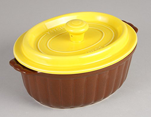 Amazon｜竹泉窯 竹政製陶 ウォーターリッド鍋 オーバル 黄/茶 T-0007