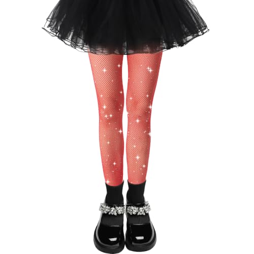 Image of Girls Sparkle Fishnet Tights Glitter Tights for Kids Toddler Rhinestone Stockings Halloween Star Pantyhose