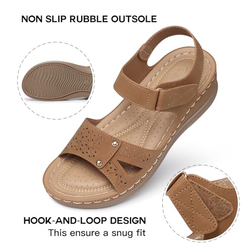 Image of SHIBEVER Women Flat Sandals Comfortable: Arch Support Sandals Dressy